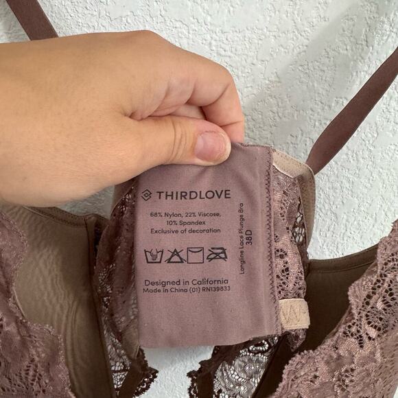 ThirdLove Longline Lace Plunge V-Neck Underwire Bra Twilight Purple Mauve 38D - Picture 10 of 10